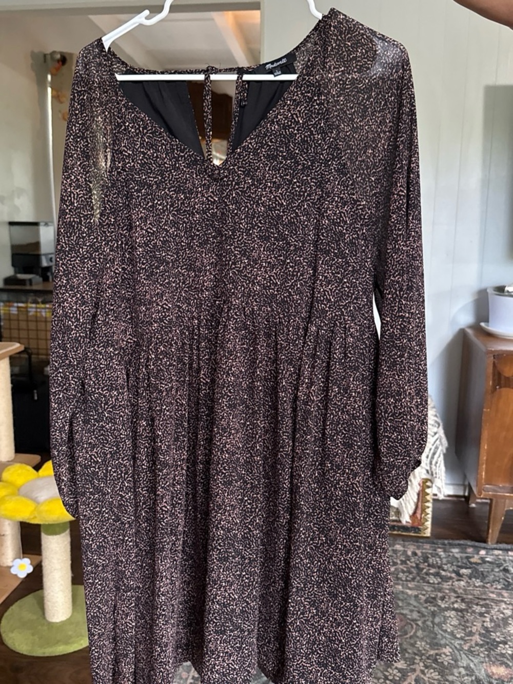 Women's Long Sleeve Brown Printed Baby Doll dress.